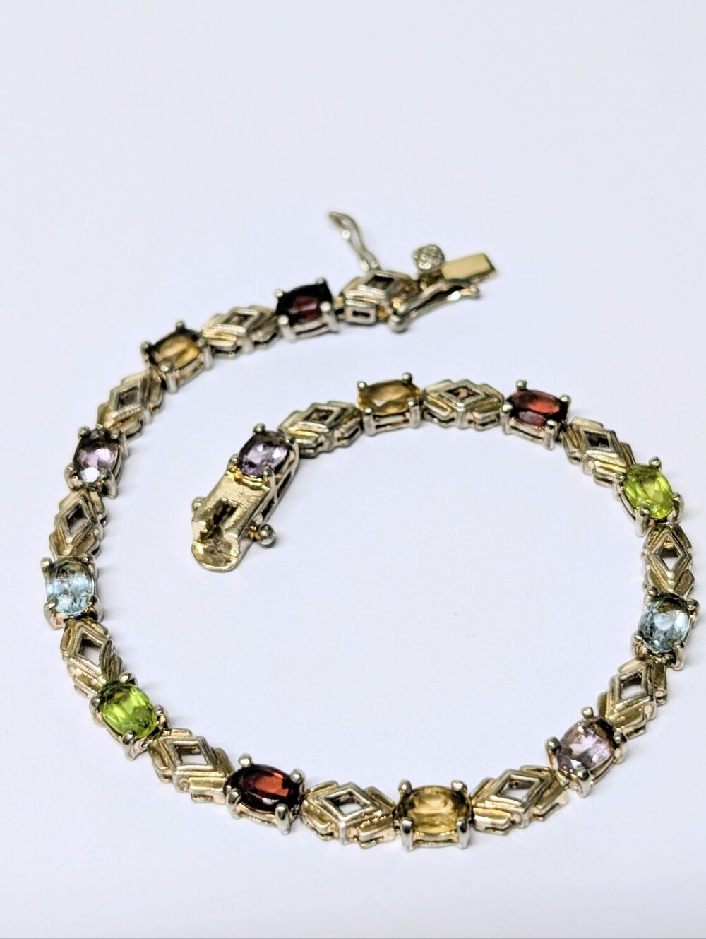 Vintage Sterling Silver Multi CZ Gemstone Tennis Bracelet 7.5 Inches